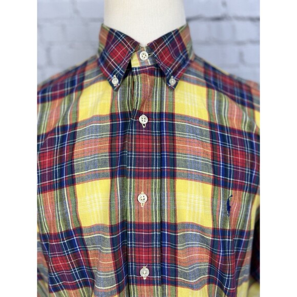 Ralph Lauren Madras Plaid Short Sleeve Button Down Shirt Men Large Blake - Picture 5 of 6
